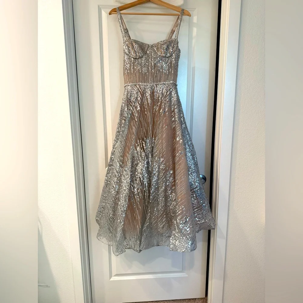 NWOT BRONX AND BANCO MADEMOISELLE SILVER MIDI DRESS - Picture 7 of 17